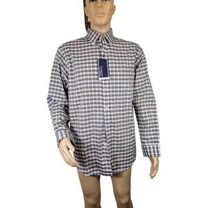 Roundtree & Yorke Mens Luxury Cotton Plaid Long Sleeve Shirt Mens size L NWT